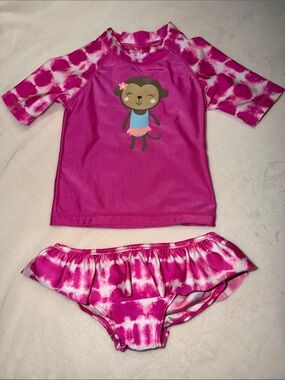 Hot Pink Tie-Dye Monkey Rashguard Bikini Set